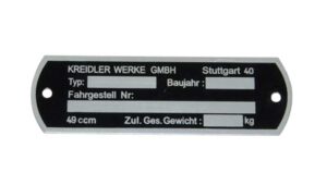 Kreidler Frame Typeplaatje Oud Type