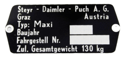 Puch Maxi Frame Typeplaatje