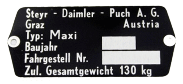 Puch Maxi Frame Typeplaatje