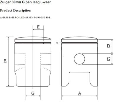 Zuiger G 39 mm Pen Laag L-Veer Slot Rechts Achter